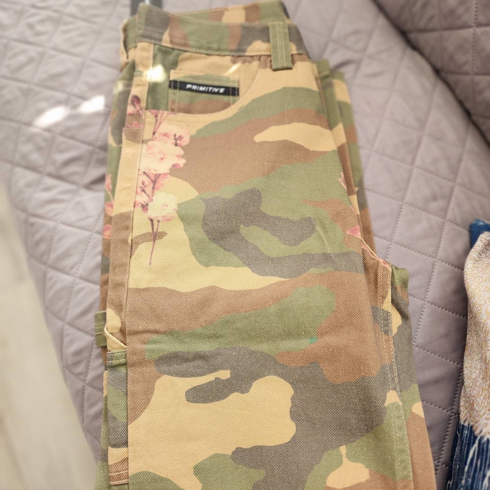 Primitive Camouflage Cargo Pants with Floral Design